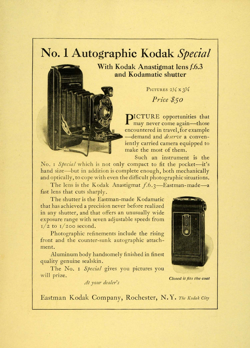 1923 Ad Kodak Special Eastman Rochester Lens Photography Camera