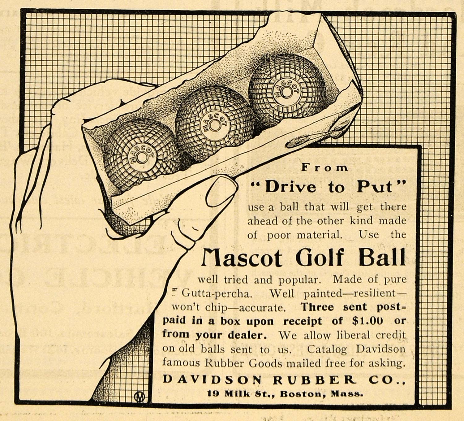 1902 Ad Davidson Rubber Mascot Golf Ball Drive to Put - ORIGINAL TOM2