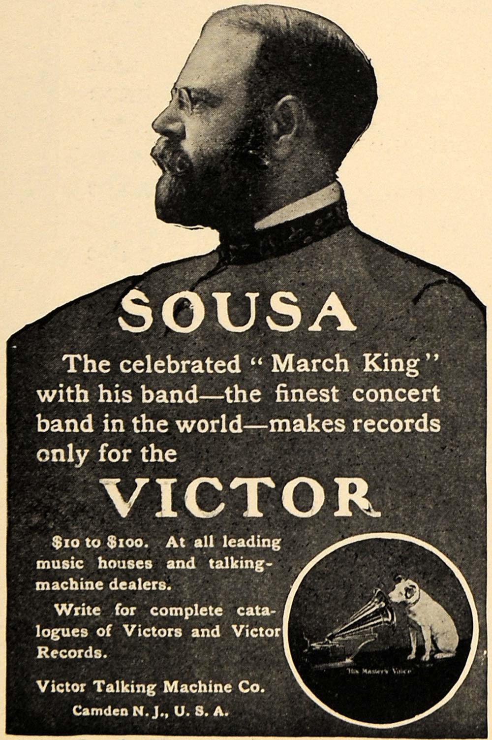1907 Ad Victor Talking Machine Co. Records John P Sousa - ORIGINAL TOM3