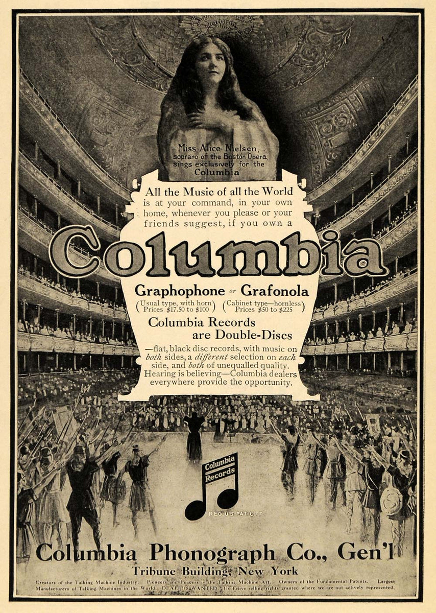 アート・デザイン・音楽 Historical Records: 1898-1908/9 1911 Ad Columbia Phonograph Opera Theater Alice Nielsen - ORIGINAL