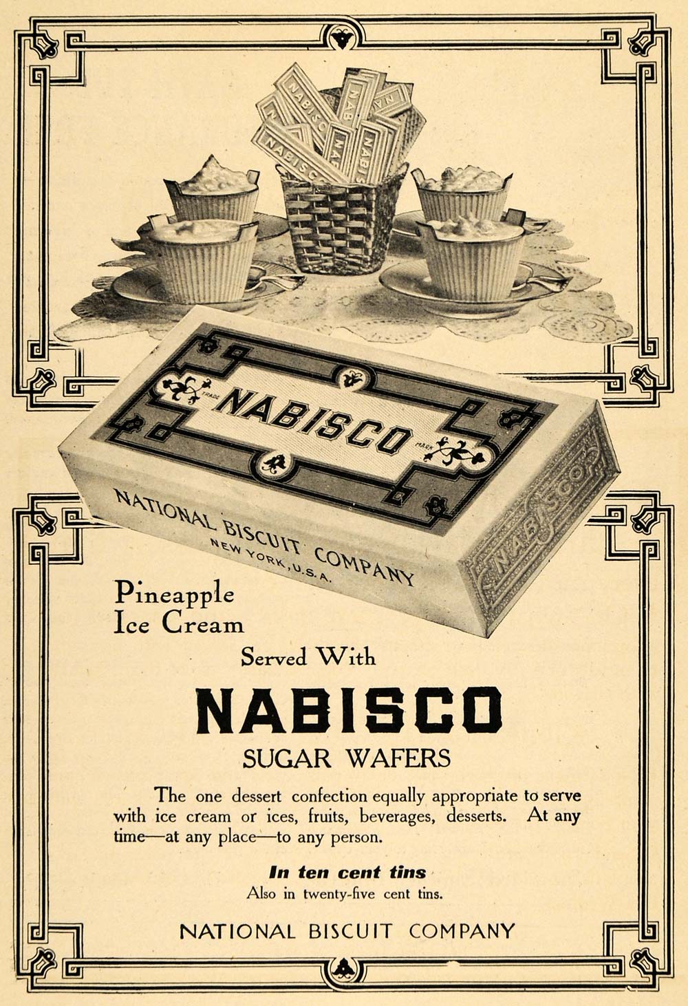 1909 Ad Nabisco Sugar Wafers Dessert National Biscuit - ORIGINAL TOM3