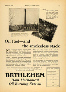 1924 Ad Bethlehem Shipbuilding Dahl Oil Burning System - ORIGINAL TPM1