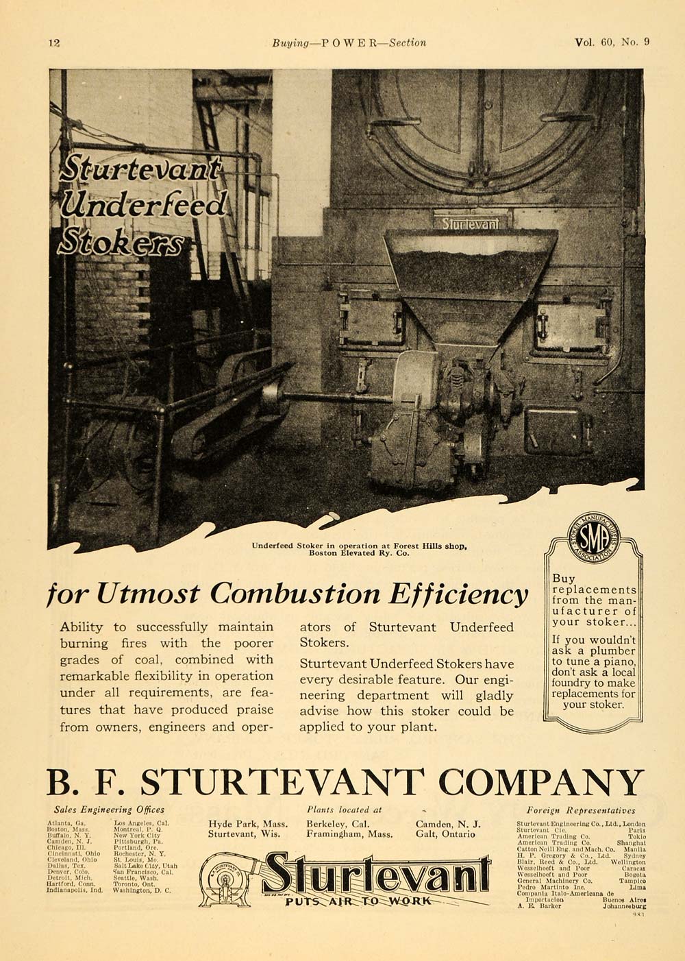 1924 Ad B.F. Sturtevant Underfeed Stoker Forest Hills - ORIGINAL TPM1