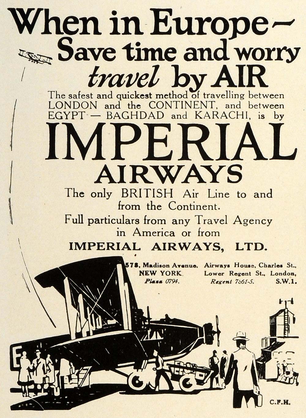 1927 Ad Imperial Airways British Airline Air Travel Karachi Baghdad Egypt TRV1