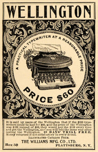 1900 Ad Wellington Williams Manufacturing Typewriter - ORIGINAL ADVERTISING TSM1