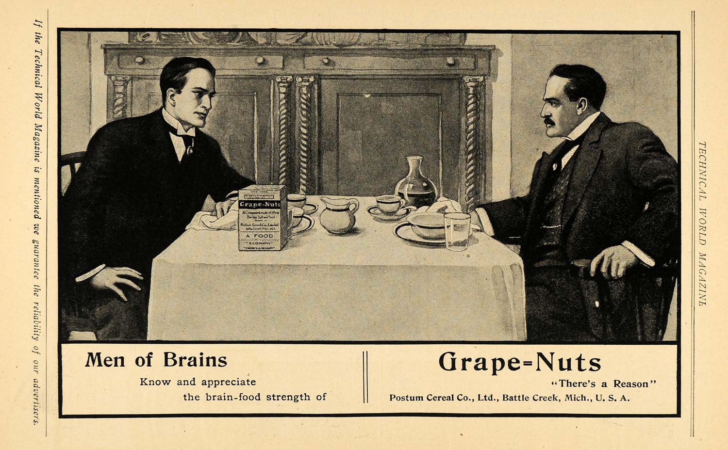 1909 Ad Men of Brains Grape-Nuts Cereal Postum Michigan - ORIGINAL TW3