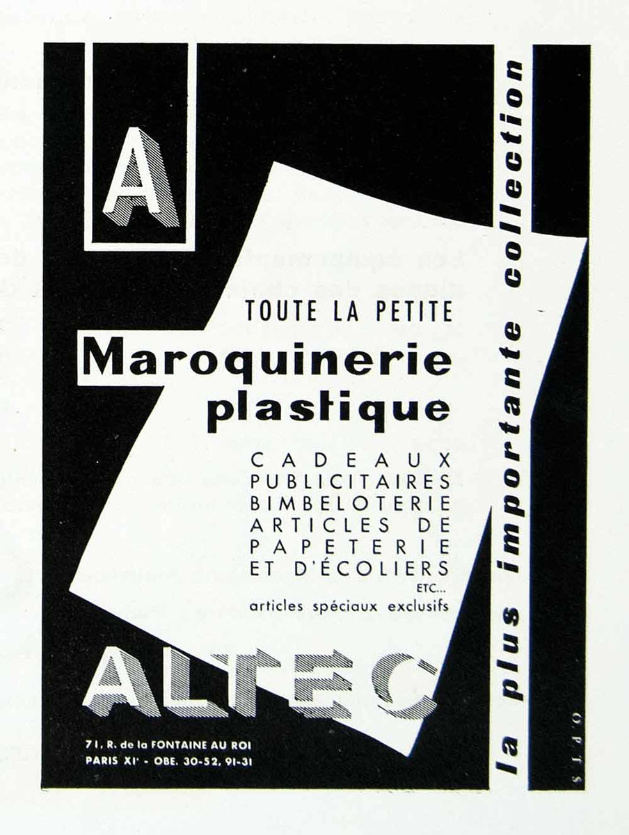 1958 Ad Maroquinerie Plastique French Altec Leatherwork Plastic