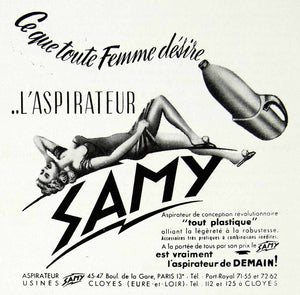 1958 Ad L'Aspirateur Samy Vacuum Sexual Fifties Plastic Woman Sensual VEN1