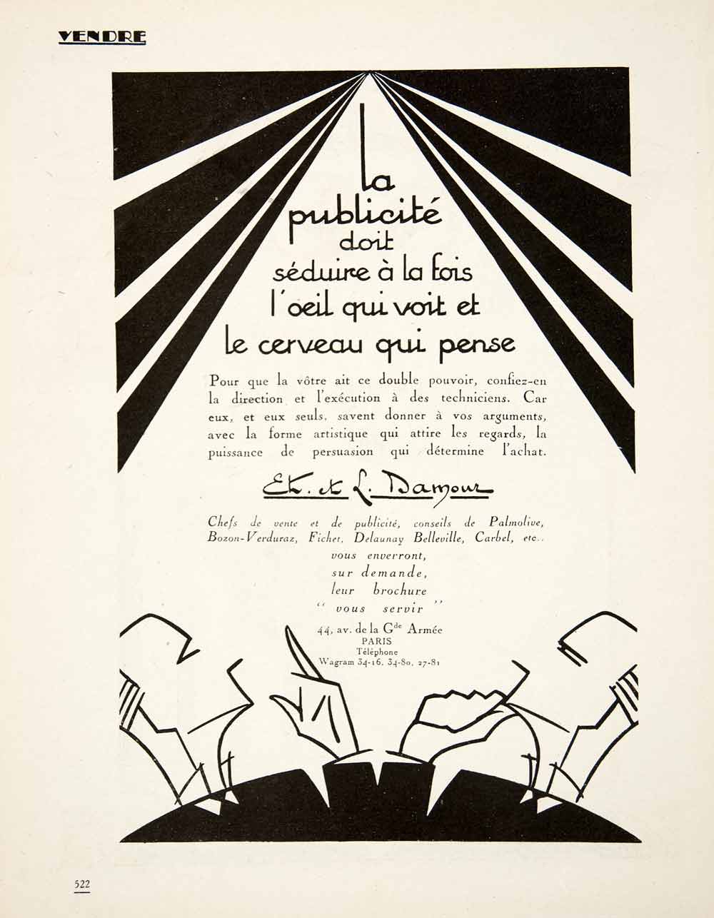 1925 Ad Etienne Leon Damour Advertising 44 Avenue Grande Armee Paris Art VEN4