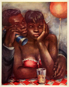 1945 Print Harlem NYC New Years Eve Black Americana Lovers Marion Greenwood XAA5
