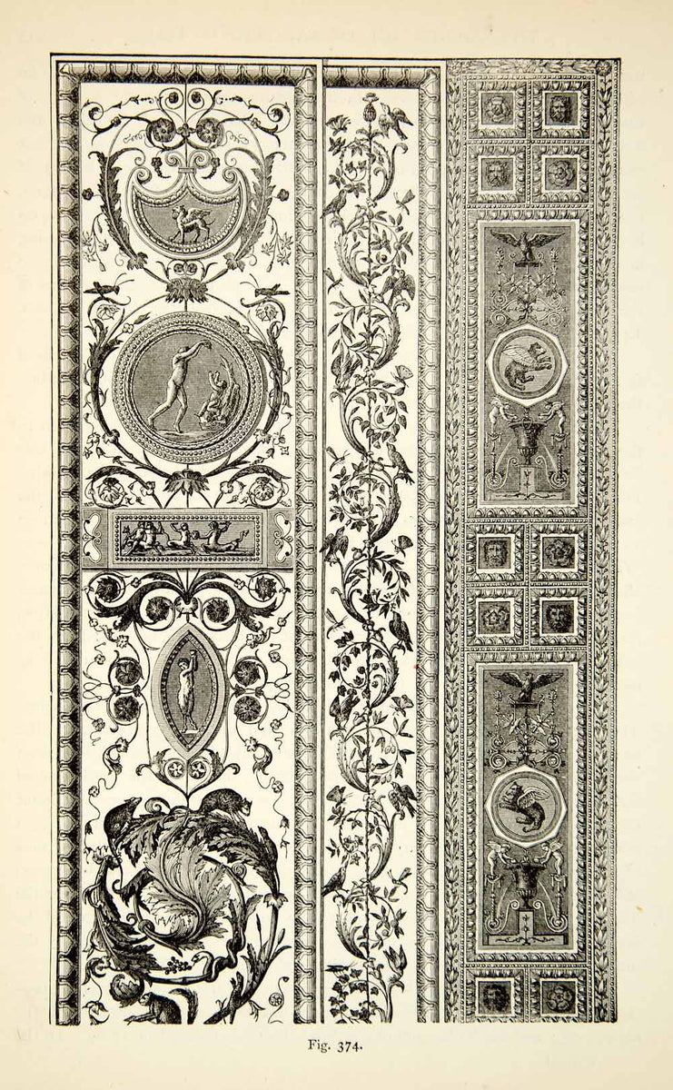 アート・デザイン・音楽 Early History of Engraving in France 1888 Wood Engraving Ornament Grottesque Decorative Raphael Design