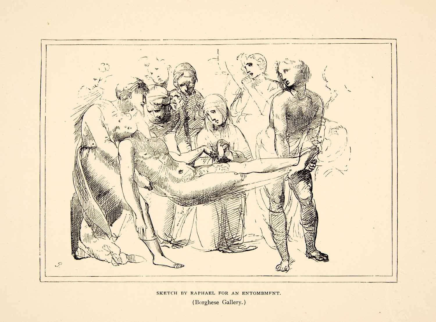 1874 Print Sketch Study Idea Entombment Raphael Carry Man Jesus Virgin XADA6