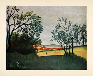 1951 Tipped-In Print Landscape City France Henri Rousseau Park Scenery XAF8
