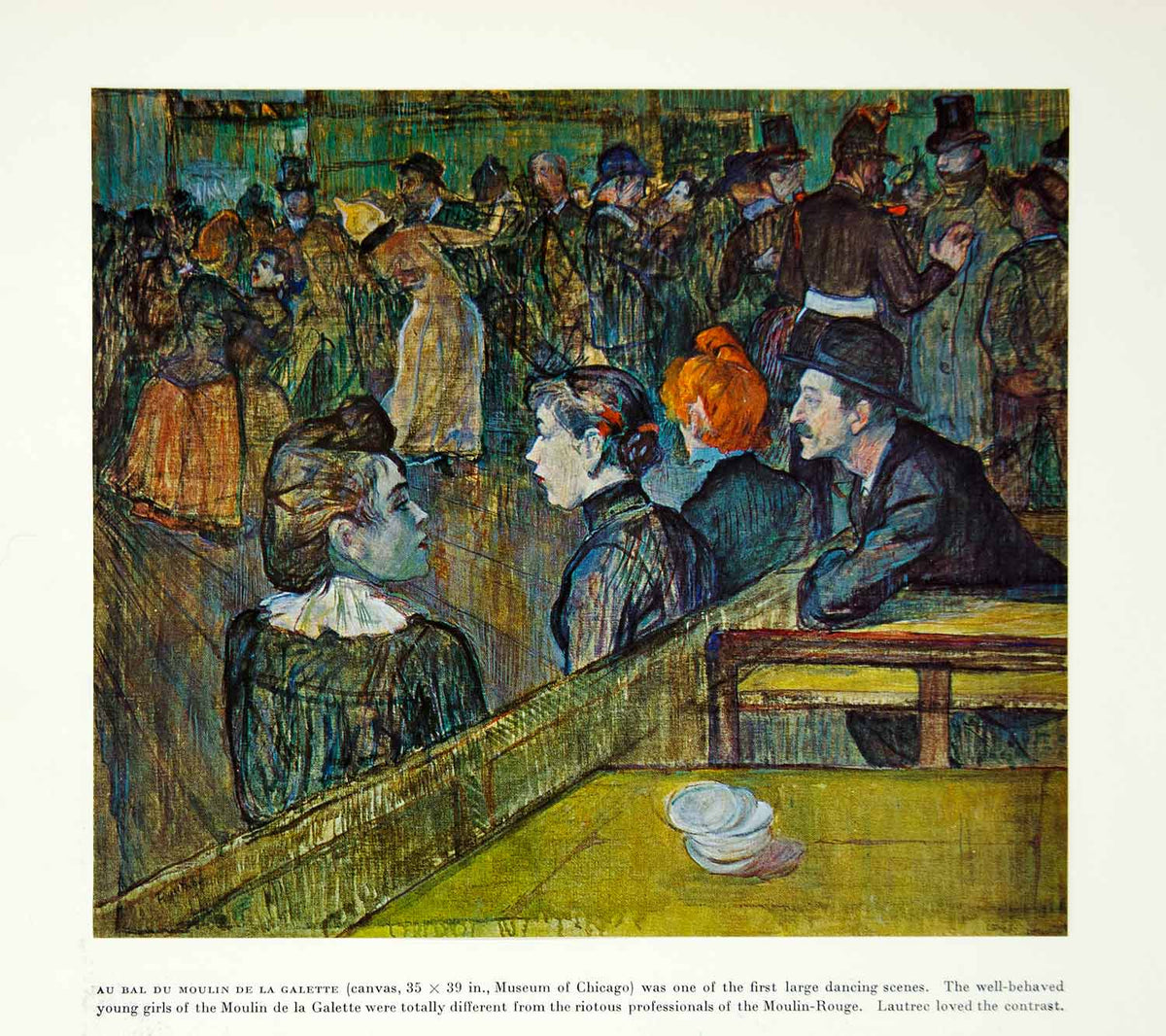 1964 Print Bal Moulin Galette Henri Toulouse-Lautrec Dance Ladies