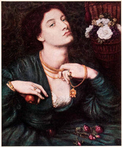 1939 Tipped-In Print Monna Pomona Dante Rossetti Portrait Dress Rose Apple XAN3