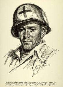 1963 Print Howard Brodie World War II Medic Oliver Pythress Portrait GI Soldier