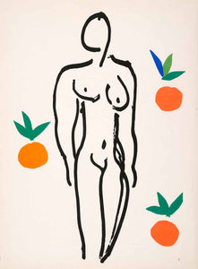 1969 Lithograph Henri Matisse Art Naked Nude Woman Abstract Modern Oranges Fruit