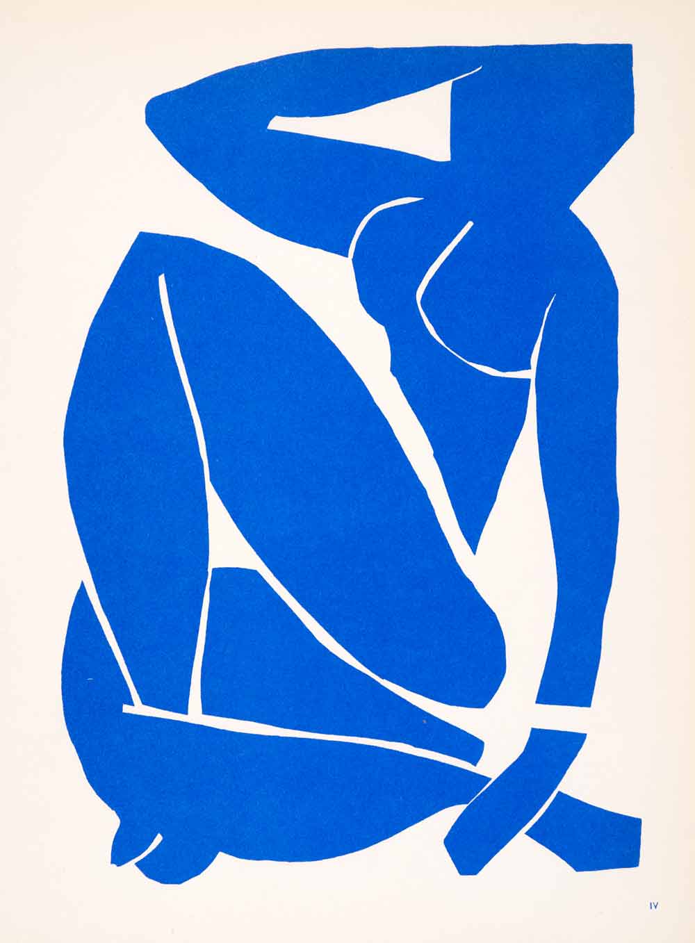 1969 Lithograph Henri Matisse Art Blue Nude Woman Naked Abstract Paper Cutout