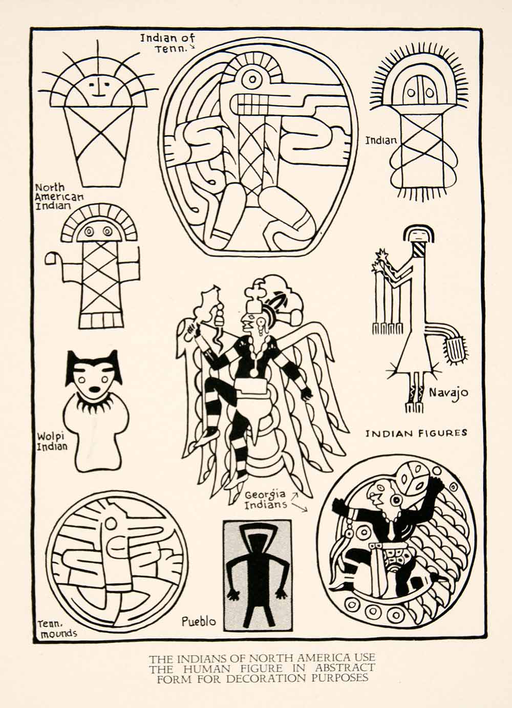 1929 Print Native American Tribal Abstract Wolpi Pueblo Navajo Georgia XDF2