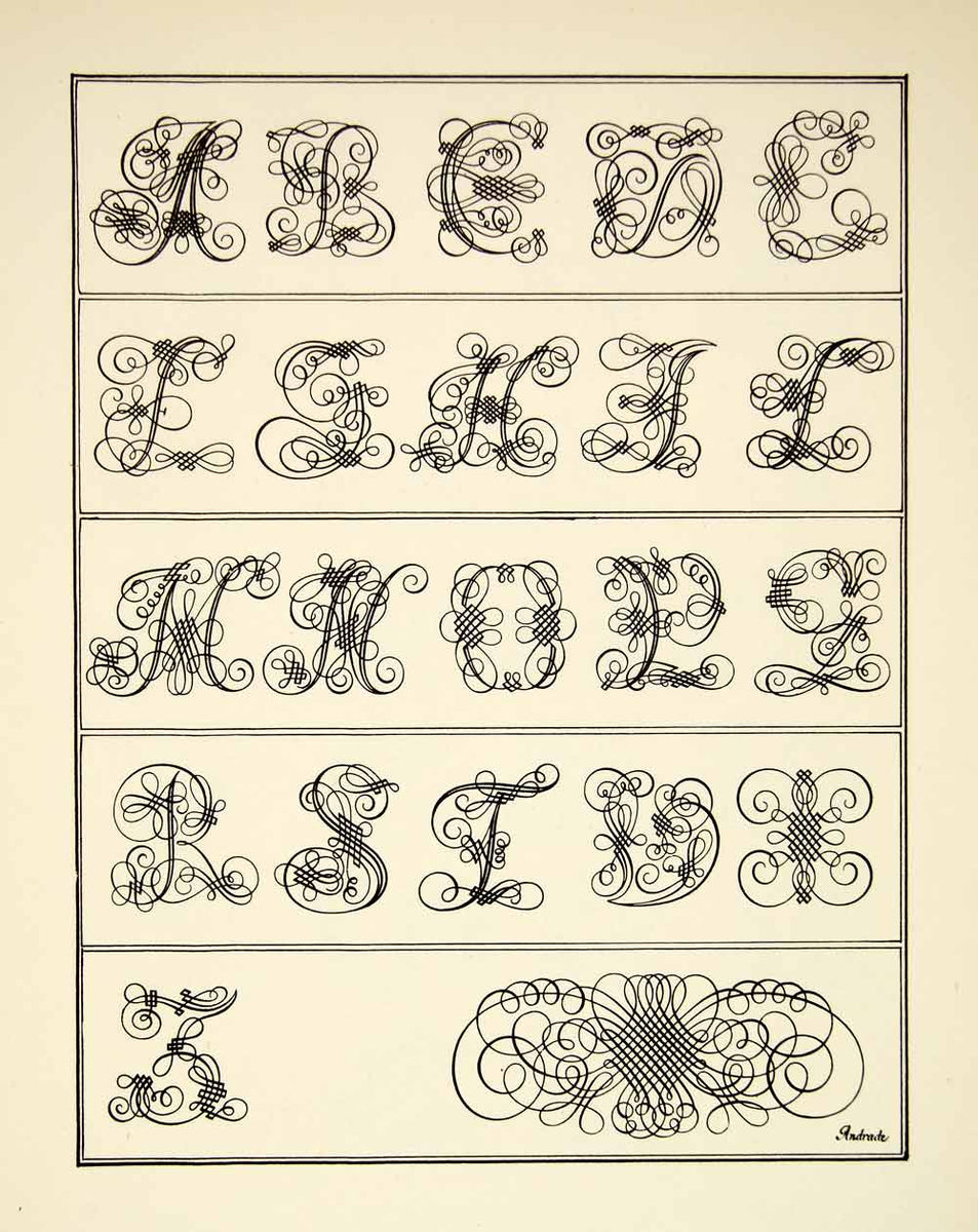 1952 Offset Lithograph Calligraphic Alphabet Letter Decorative Ornamen –  Period Paper Historic Art LLC, image size:953x1200