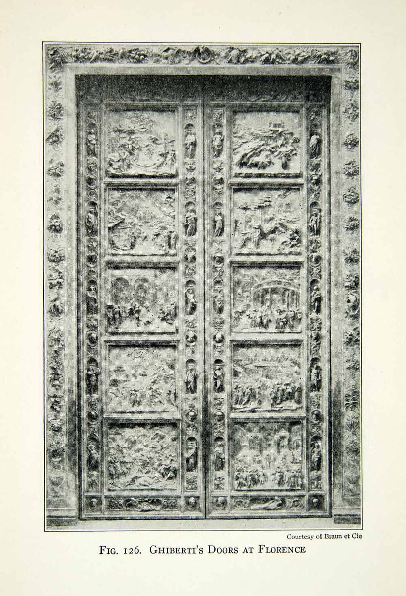 1929 Print Florence Cathedral Bronze Door Religion Bas Relief