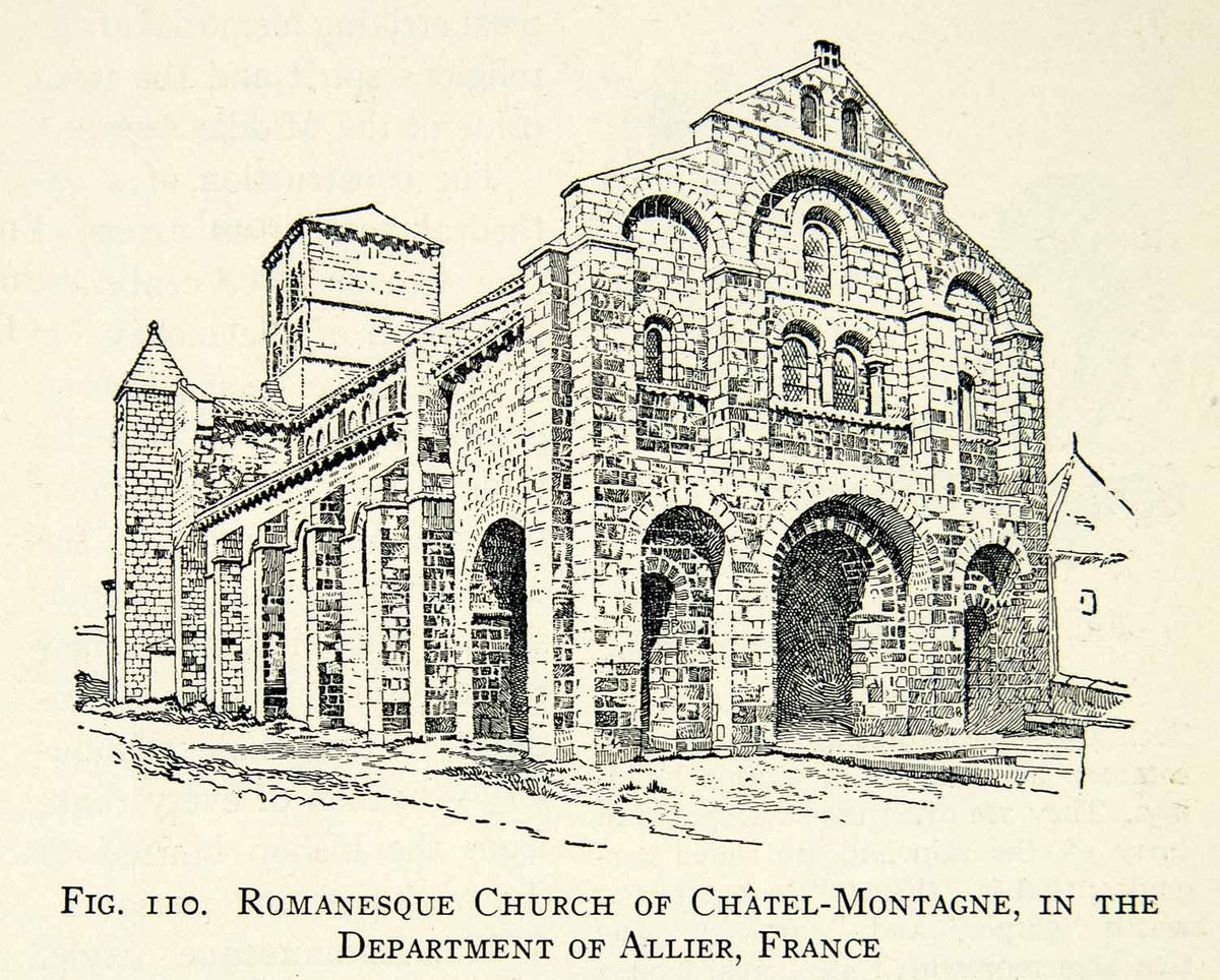 1929 Print Romanesque Architecture Church Chatel Montagne Allier