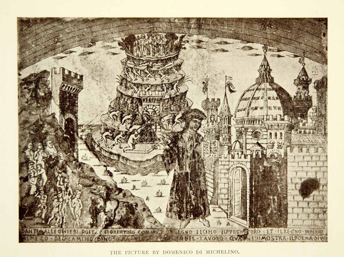 1909 Print Domenico Di Michelino Florence Firenze City Dante