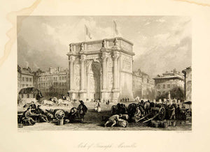 1861 Steel Engraving Porte d'Aix Porte Royale Triumphal Arch Marseille XEOA8