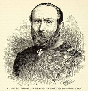 1884 Wood Engraving General Von Manstein Franco-Prussian War V Second Army XEQA2