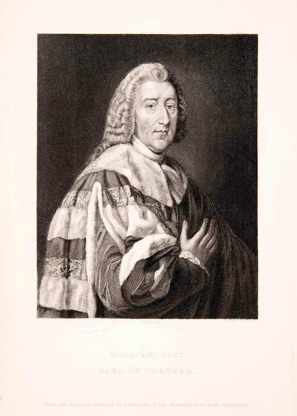 1848 Steel Engraving William Pitt Earl Chatham British Whig Prime Minister XEX9