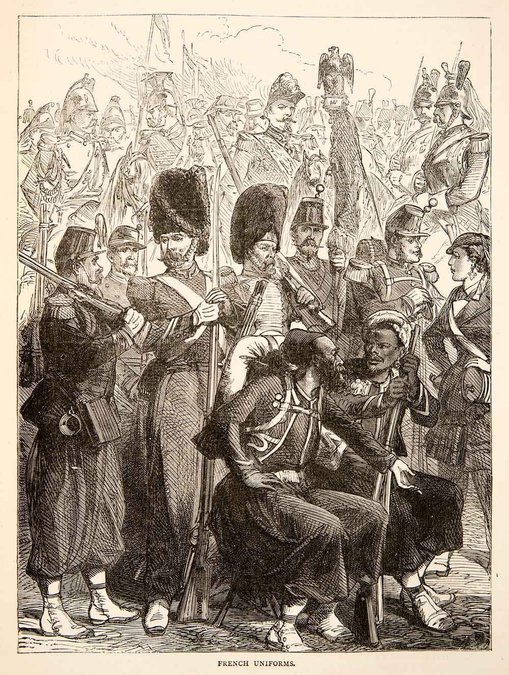 1874 Wood Engraving French Uniforms Army Military Franco-Prussian War XEY1