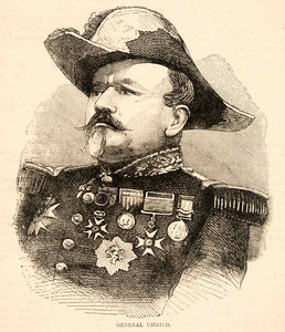 1874 Wood Engraving Portrait Costume Uniform General Uhrich Siege XEY1