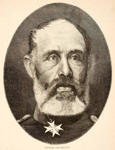 1874 Wood Engraving Portrait Costume Uniform General Ludwig Von Wittich XEY1
