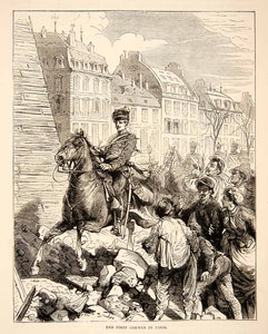 1874 Wood Engraving Franco-Prussian War Horse Paris France German People XEY1