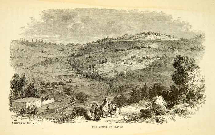 1858 Wood Engraving Art Mount Olives Jordan Valley Jerusalem Israel Middle XGAD7
