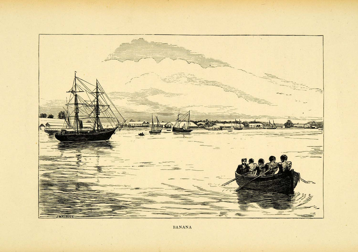 1900 Wood Engraving Goodwill Ship Stanley Pool Congo Africa