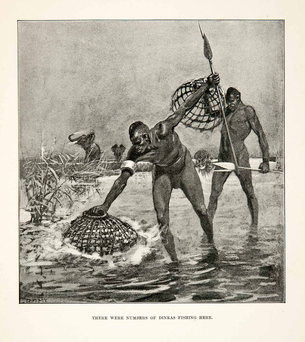 1900 Print Men Fishing Traps Spears Water Elephant Africa Nets Hunting – Period Paper Historic Art LLC