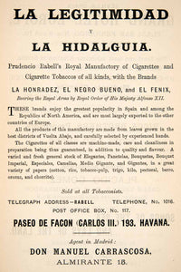 1895 Ad Don Manuel Carrascosa Almirante Spain Paseo de Facon Havana XGGB5