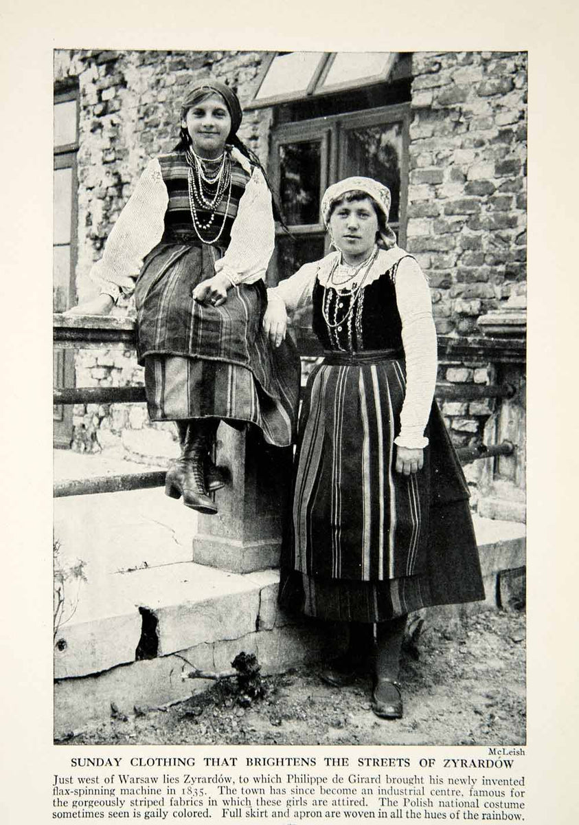 1938 Print Zyrardow Poland Traditional Costume Dress Fashion
