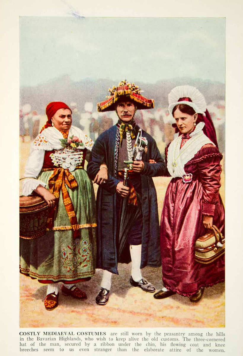 traditional german dress 1938 Color Print Bavaria Germany Medieval Costume Im – Period Paper Historic Art LLC portraying the role of a beer girl with grace and style German Maxi Dirndl Long Anna