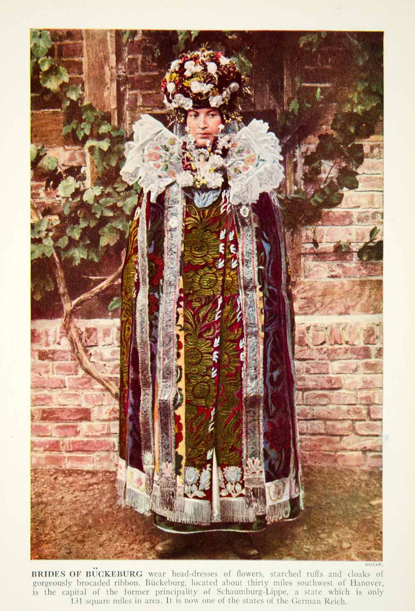 1938 Color Print Buckeburg Hanover Germany Bride Traditional Dress Ima