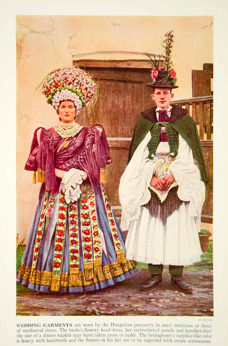 1938 Color Print Hungarian Wedding Costume Traditional Dress Historica 1938 Color Print Hungarian Wedding Costume Traditional Dress Historica