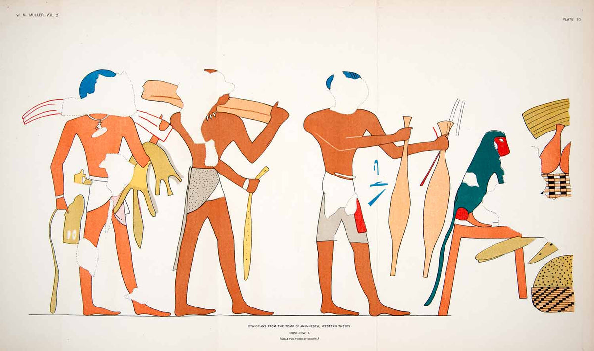 1910 Lithograph Amu Neseh Tomb Thebes Egypt Hieroglyphic Tribute
