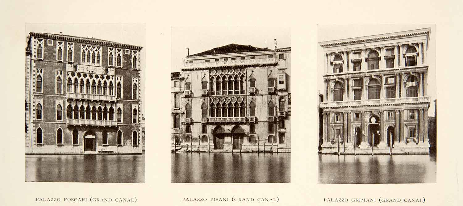 1909 Print Grand Canal Palazzo Foscari Pisani Grimani Venice Italy Gothic XGMC5