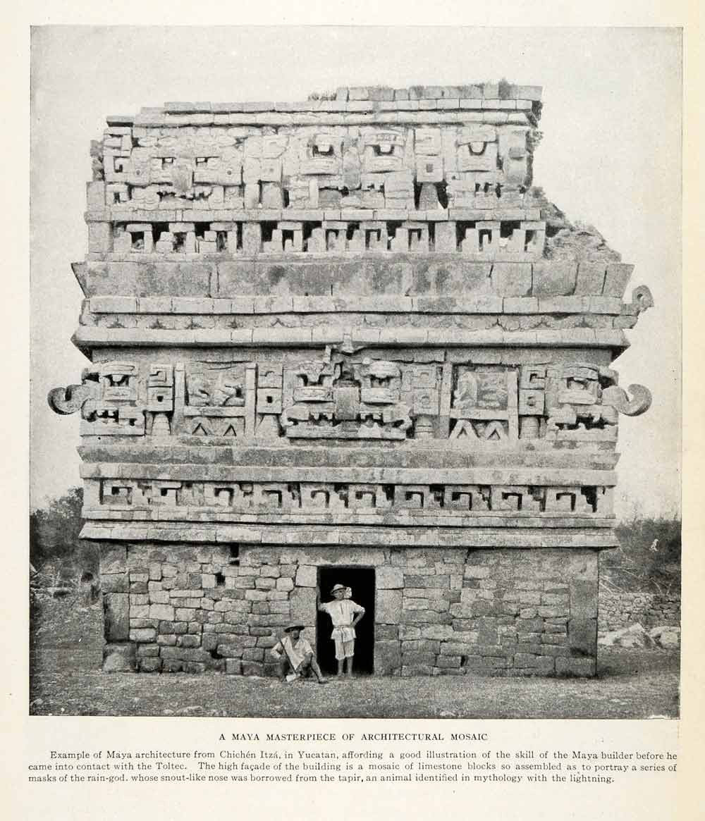 1923 Print Maya Mosaic Chichen Itza Yucatan Guatemala Ruin Tapir XGQ3 - Period Paper
