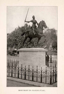 1902 Halftone Print Jeanne d'Arc Joan of Arc Paris France Monument Statue XGQA3