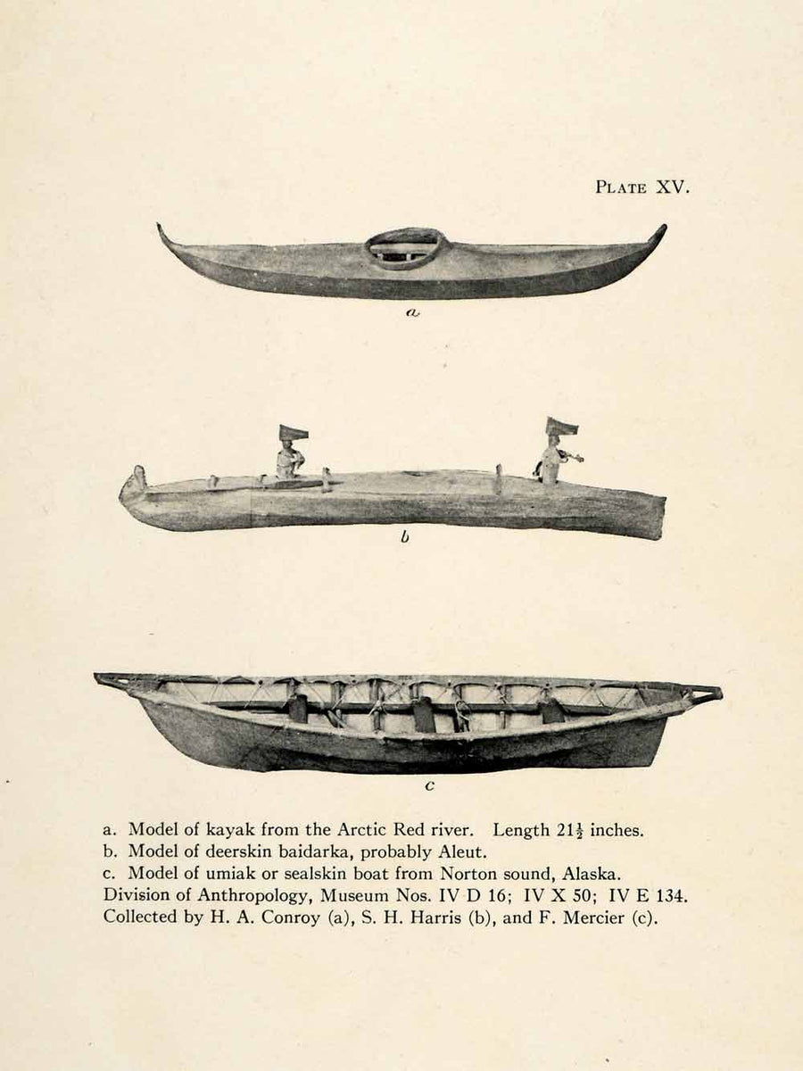 1916 Halftone Print Inuit Kayak Arctic Red River Baidarka Boat