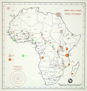 1963 Offset Lithograph Fiber Cotton Sisal Rubber Africa Map Produce XGUC6
