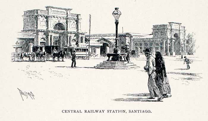 1891 Wood Engraving Estacion Alameda Central Railway Station Santiago City XGVA2