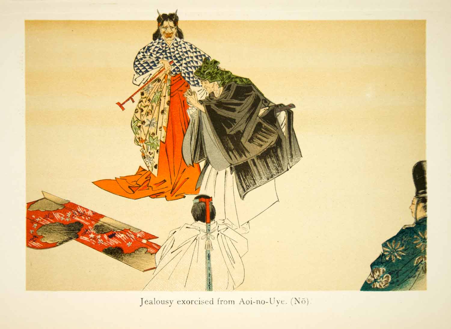 1901 Chromolithograph Jealousy Exorcised Aoi-no-Uye Japanese Theatre Tale Genji